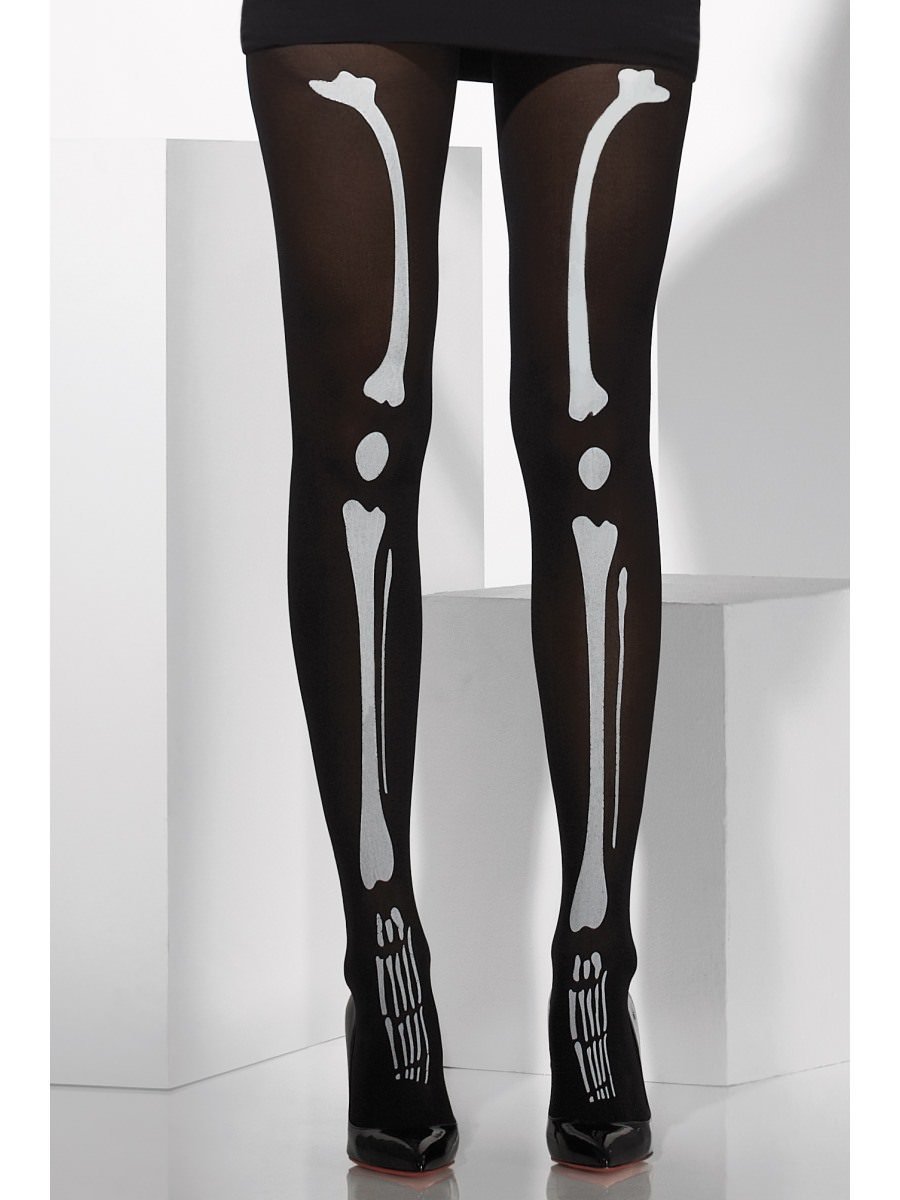 Black Opaque Tights With Skeleton Print Alternative View1