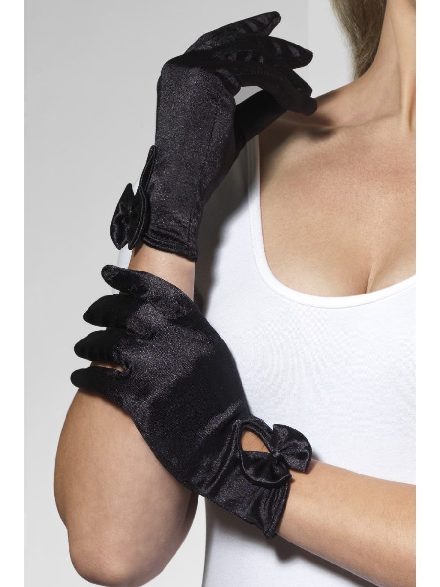 Black Short Gloves With Bow