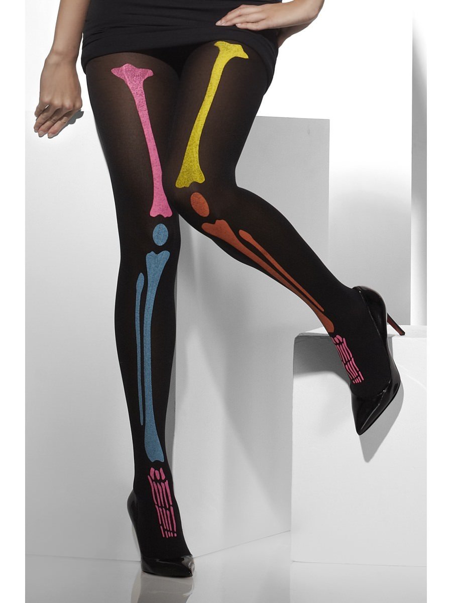 Opaque Tights With Neon Skeleton Print