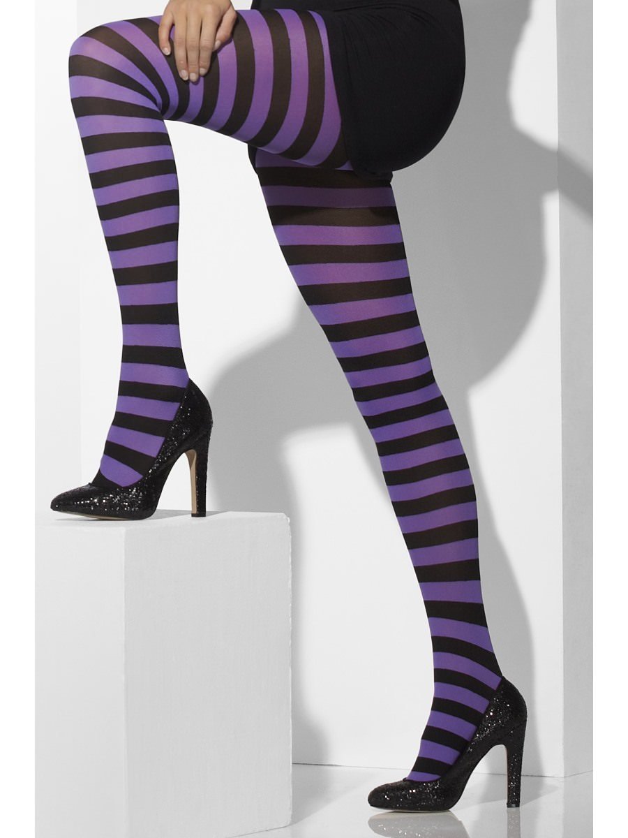 Purple And Black Striped Opaque Tights Alternative View2