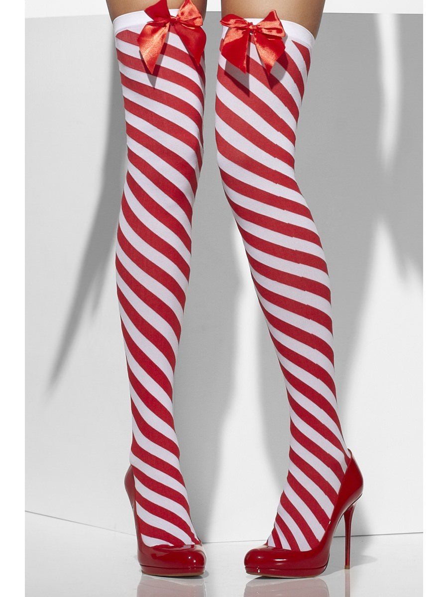 Red And White Striped Opaque Hold Ups Alternative View2