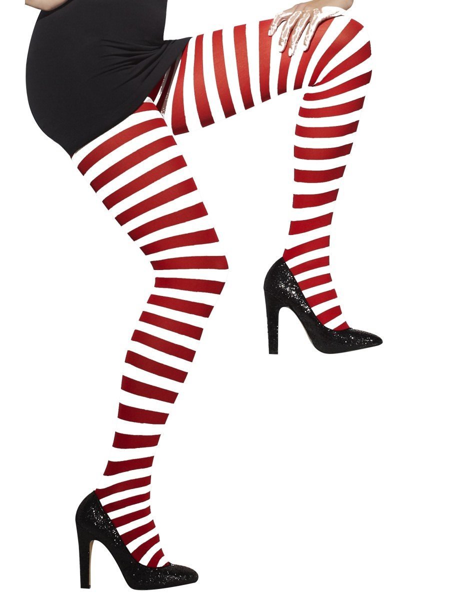 Red And White Striped Opaque Tights Alternative View1