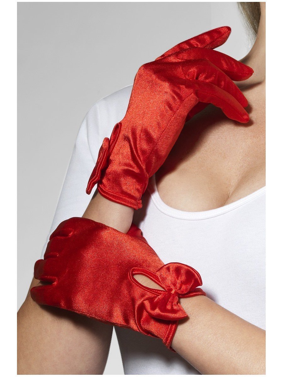 Red Short Gloves With Bow