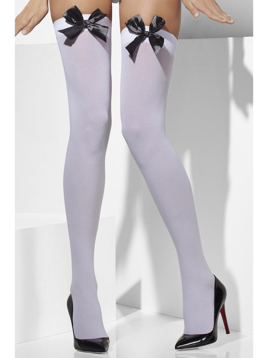 White Opaque Hold Ups With Black Bows Alternative View1