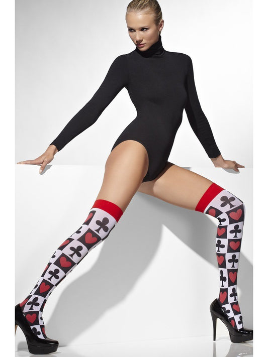 White Opaque Hold Ups With Poker Pattern Alternative View1