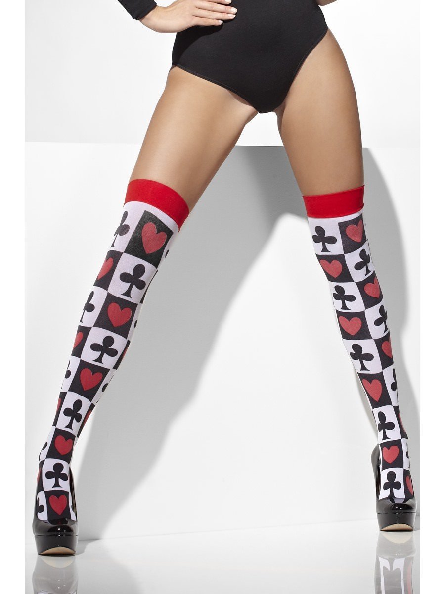 White Opaque Hold Ups With Poker Pattern Alternative View2