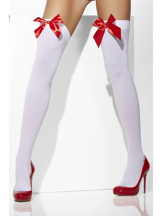 White Opaque Hold Ups With Red Bows Alternative View1