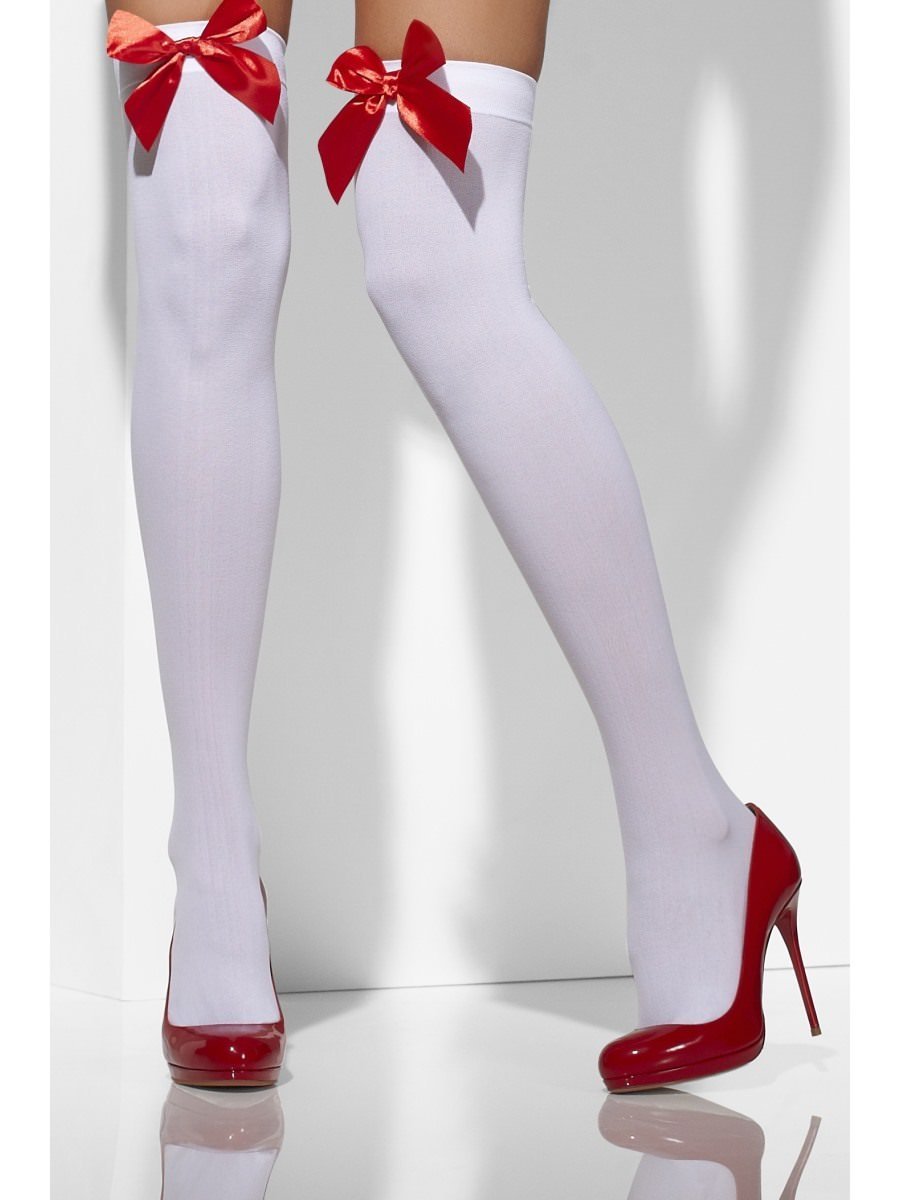 White Opaque Hold Ups With Red Bows Alternative View2