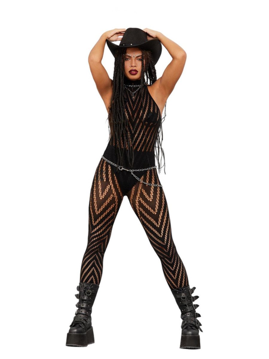 Fever Sleeveless V Striped Bodystocking