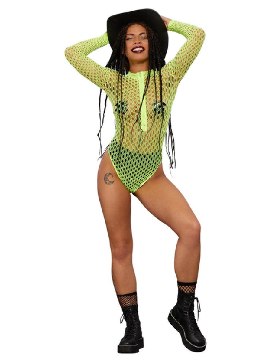 Fever Long Sleeve Zipped Bodystocking, Yellow