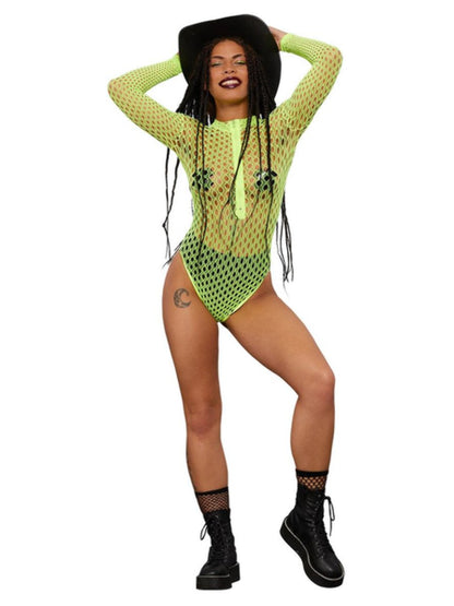 Fever Long Sleeve Zipped Bodystocking, Yellow