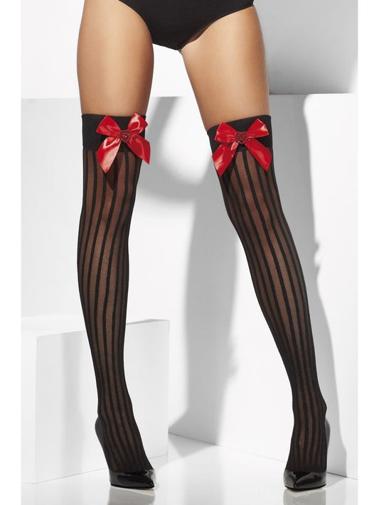 Black Sheer Hold Ups With Red Bows And Sequin Hearts Alternative View1