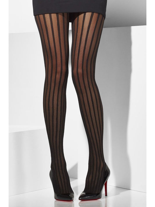 Black Sheer Tights With Vertical Stripes