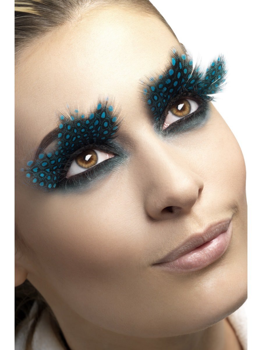 Eyelashes Large Feather With Aqua Dots