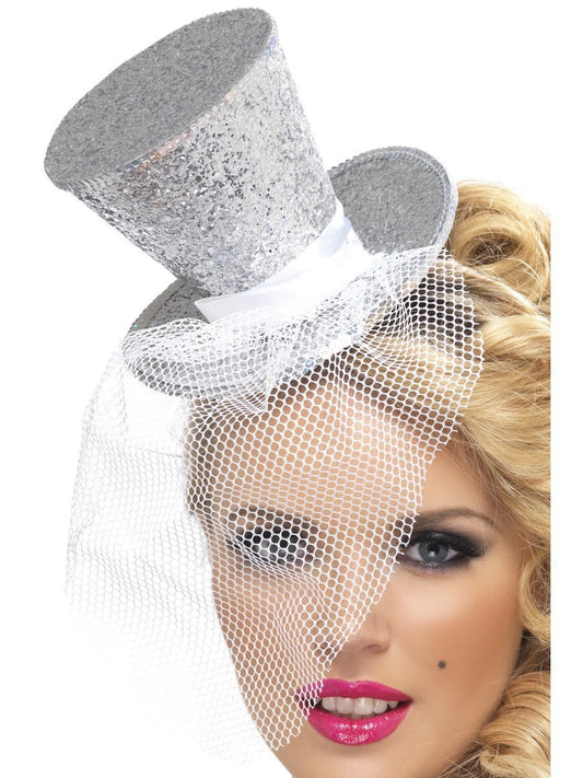 Fever Silver Mini Top Hat On Headband