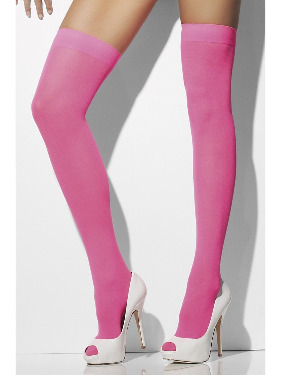 Fish-net stockings hold-up with border neon pink 