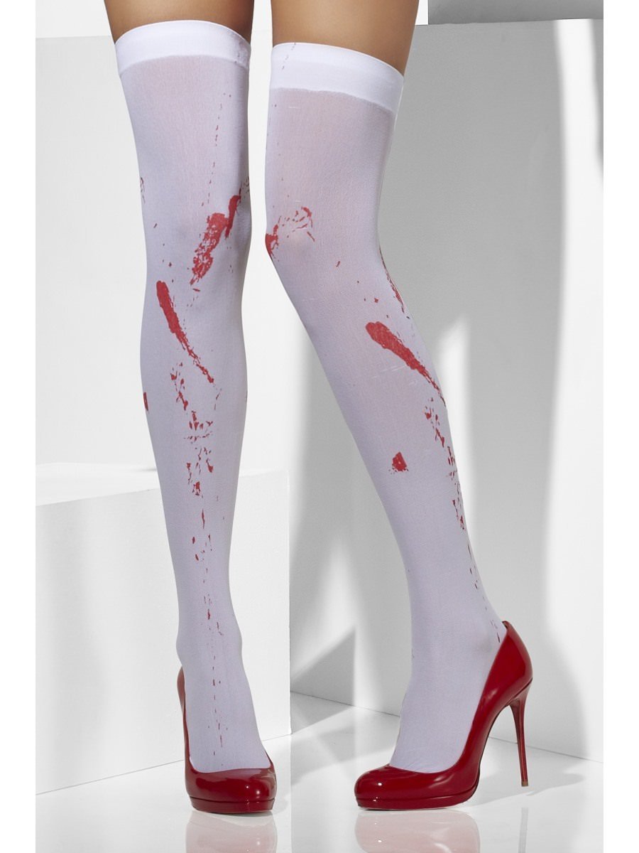 White Opaque Hold Ups With Blood Stained Print