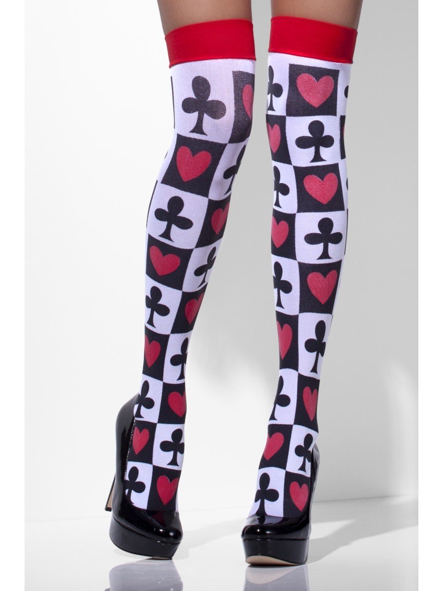 White Opaque Hold Ups With Poker Pattern