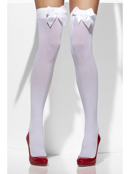 White Opaque Hold Ups With White Bows Alternative View1