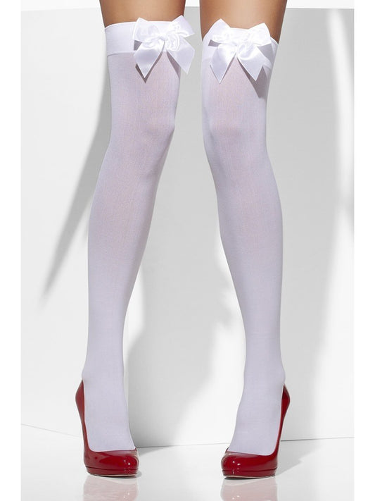 White Opaque Hold Ups With White Bows Alternative View1